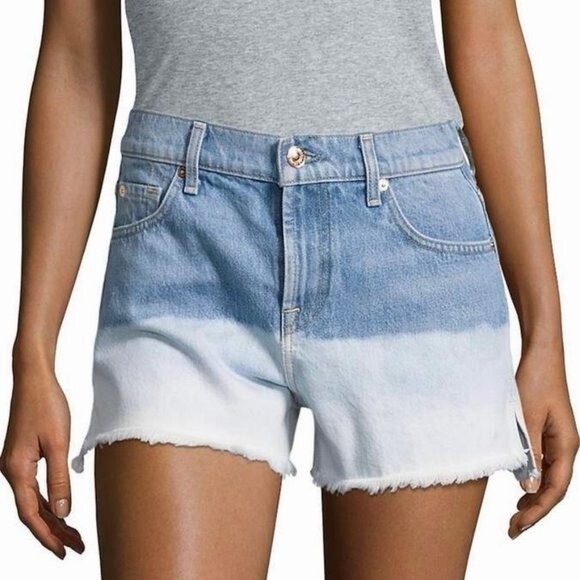 7 For All Mankind Pants - 7 For All Mankind Cut Off Blue Multicolored Cream Jean Shorts size 31 Waist